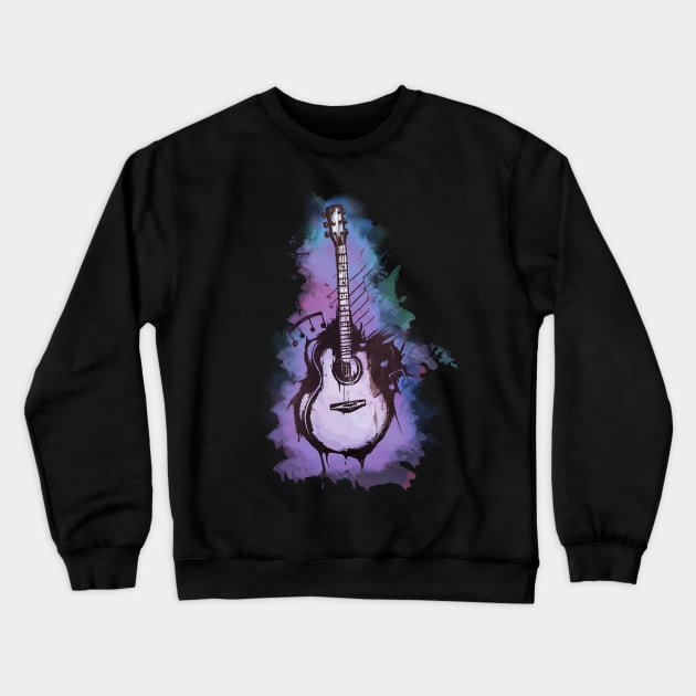 Watercolor Acoustic Guitar Digital Art Crewneck Sweatshirt by MythicalWorld